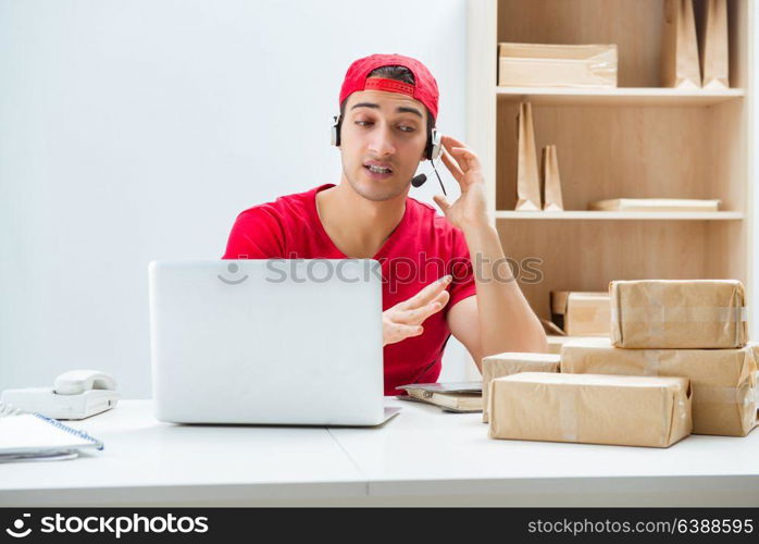 Call center worker at parcel distribution center in post office