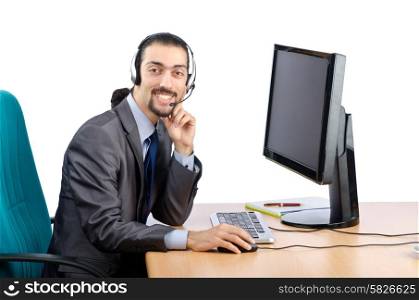 Call center worker on white