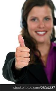 Call centre agent giving the thumb&acute;s up