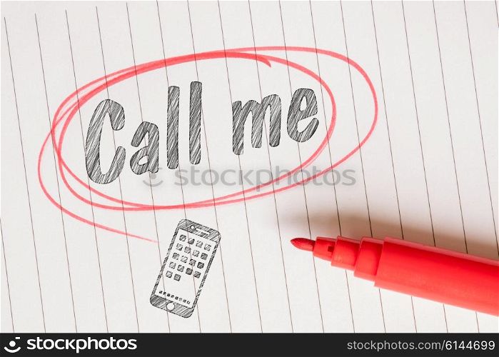 Call me note in a red marked circle on linear paper
