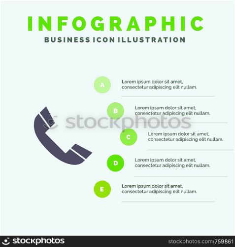 Call, Phone, Ring, Telephone Solid Icon Infographics 5 Steps Presentation Background