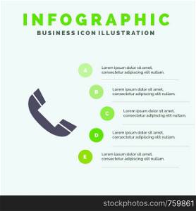 Call, Phone, Ring, Telephone Solid Icon Infographics 5 Steps Presentation Background
