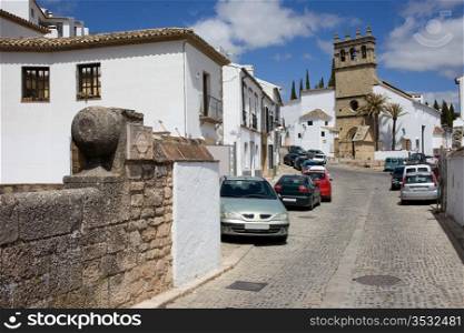 Calle Real street in Ronda town, Andalucia region, Malaga province, Spain.