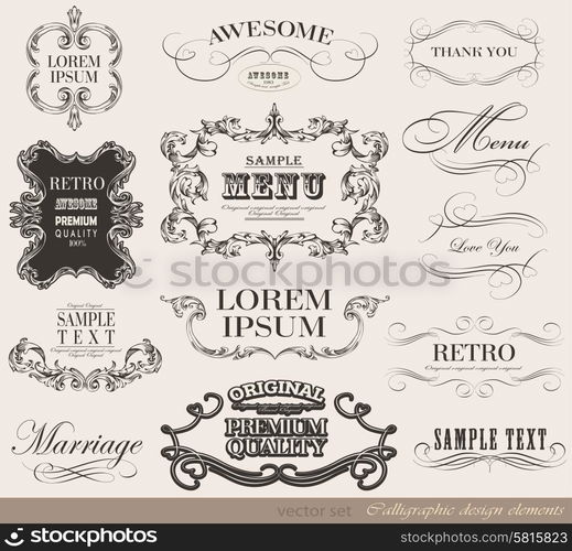 calligraphic design elements and page decoration vector set. calligraphic design elements