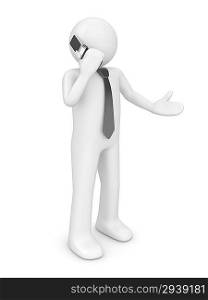 ""Calling man with tie (people at office, stuff, manager series; 3d isolated character)""