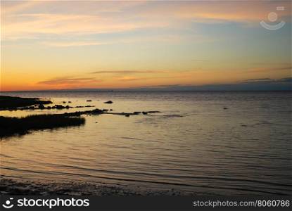 Calm bay by sunset at the swedish island Oland in the Baltic Sea