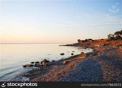 Calm bay in late evening sun at the swedish island Oland