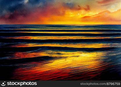 Calm ocean at sun set 3d illustrated