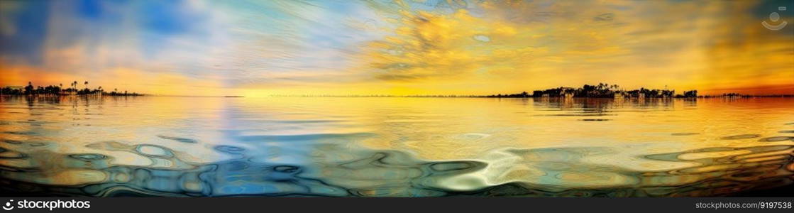 Calm sea or lake water during the sunset. Amazing colours. Generative AI