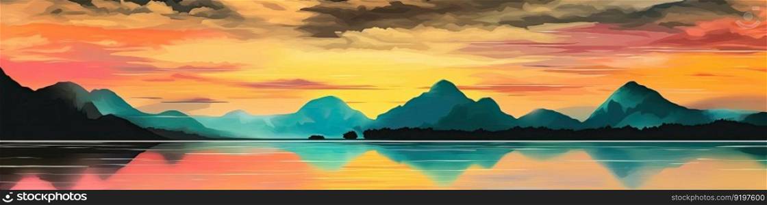 Calm sea or lake water during the sunset. Amazing colours. Generative AI
