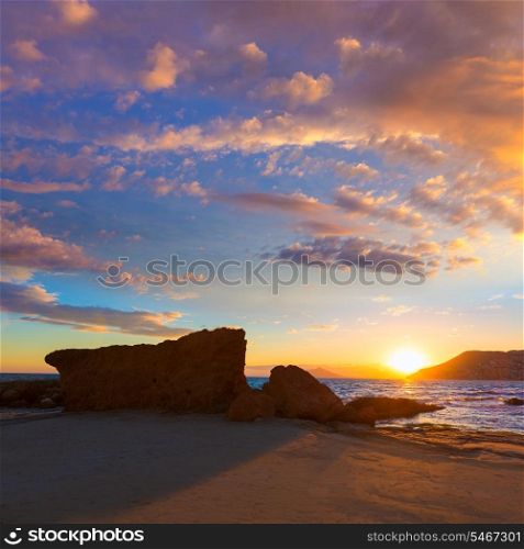 Calpe Alicante sunset at beach Cantal Roig in Mediterranean Spain