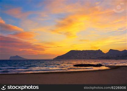 Calpe sunset in Mediterranean in cantal roig beach of spain