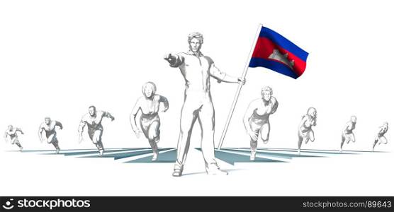 Cambodia Racing to the Future with Man Holding Flag. Cambodia Racing to the Future