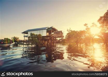Cambodian village on lake