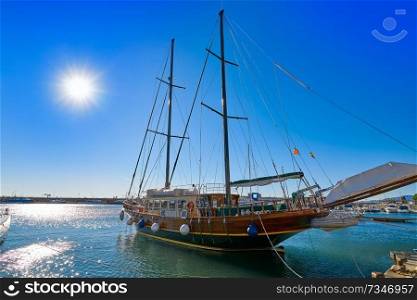 Cambrils port sailboat in Tarragona of Catalonia in Spain
