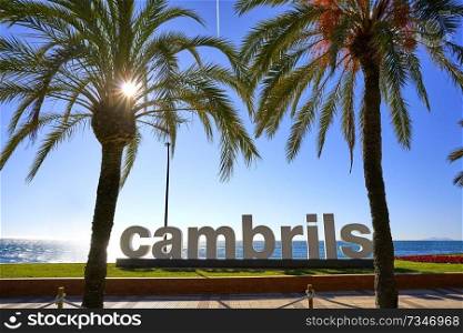 Cambrils welcome road sign in Tarragona at Costa Daurada of Catalonia