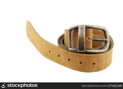 camel/brown leather belt isolated on white background
