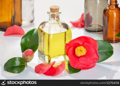 Camellia oil bottle for beauty, skin care, wellness and medicinal purposes