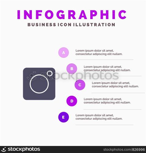 Camera, Instagram, Photo, Social Solid Icon Infographics 5 Steps Presentation Background