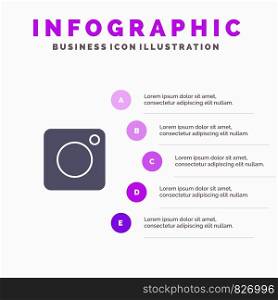 Camera, Instagram, Photo, Social Solid Icon Infographics 5 Steps Presentation Background