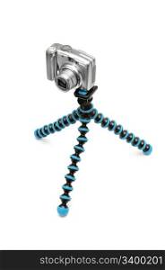 Camera on a tripod isolated on a white background.