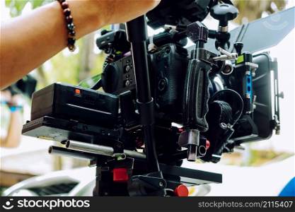 Camera on Film Set, Behind the scenes background, film crew production