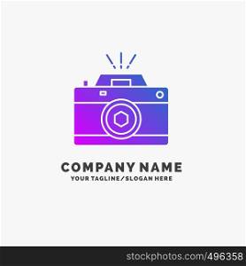 Camera, photography, capture, photo, aperture Purple Business Logo Template. Place for Tagline.. Vector EPS10 Abstract Template background