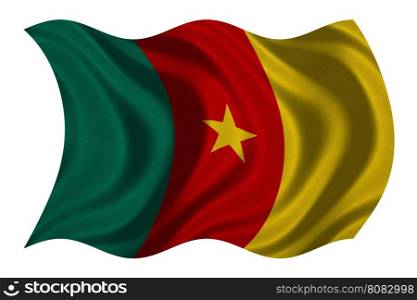 Cameroonian national official flag. African patriotic symbol, banner, element, background. Correct colors. Flag of Cameroon with real detailed fabric texture wavy isolated on white, 3D illustration