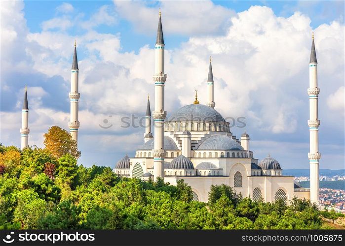 Camlica Mosque of Istanbul, Turkey, side view.. Camlica Mosque of Istanbul, Turkey, side view