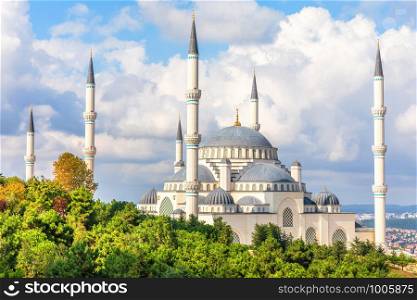 Camlica Mosque of Istanbul, Turkey, side view.. Camlica Mosque of Istanbul, Turkey, side view