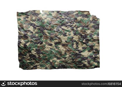 Camouflaged wrinkled paper isolated on a white background