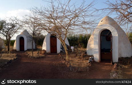 Camp huts hard serving of rooms in a hotel Tanzania