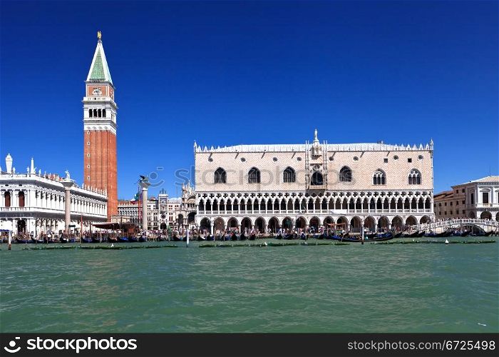 Campanile and doge palace on piazza San Marco. Italy. Europe.