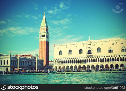 Campanile and Doge&rsquo;s palace in Venice, Italy. Retro style