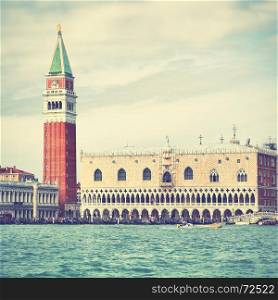 Campanile and Doge's palace in Venice, Italy. Retro style filtred image