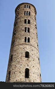 Campanile (bell tower) of the Basilica of Saint Apollinare Nuovo in Ravenna, Italy.