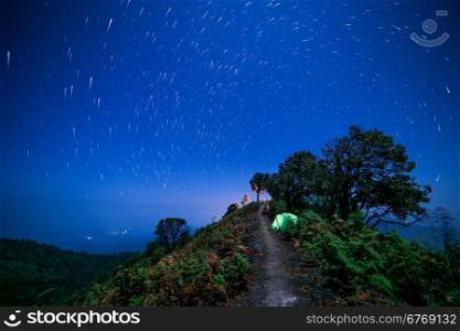 Camping at night with Startrails