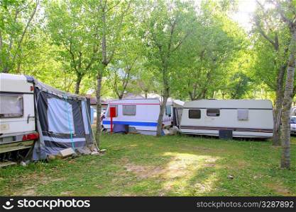 camping camper camp green outdoor trees in summer