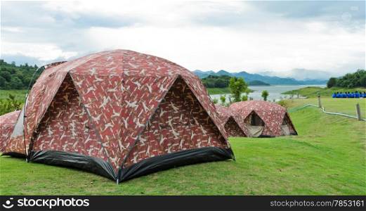 Camping tents by Lake