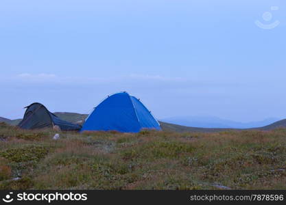 Camping tents in the mountains