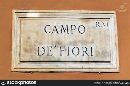 Campo de Fiori sign of famous street market in Rome