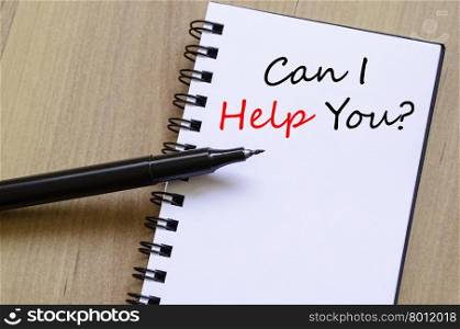 Can i help you text concept write on notebook