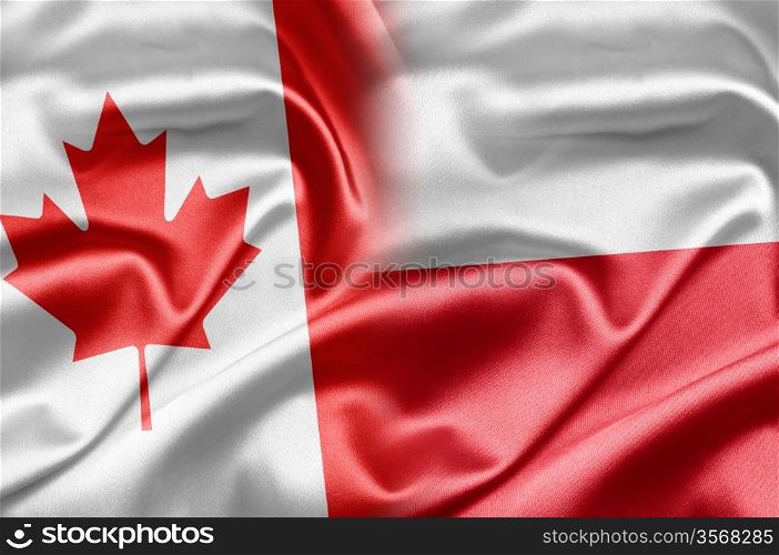 Canada and Poland. Canada and the nations of the world. A series of images with an Canadian flag