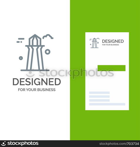 Canada, Co Tower, Canada Tower, Building Grey Logo Design and Business Card Template