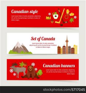 Canada colored horizontal banner set with sport animals architecture isolated vector illustration