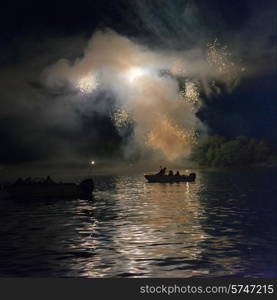 Canada Day firework display, Keewatin, Kenora, Lake of The Woods, Ontario, Canada