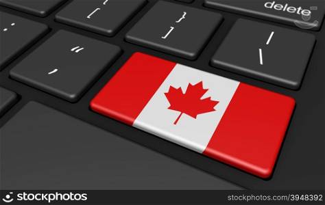 Canada digitalization and use of digital technologies concept with the Canadian flag on a computer key.