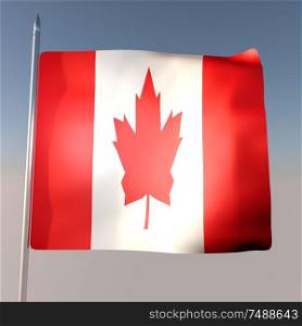 Canada flag in blue sky, 3d render, square image