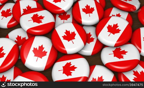 Canada flag on badges background image for Canadian day events, holiday, memorial and celebration.