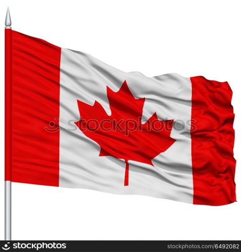 Canada Flag on Flagpole , Flying in the Wind, Isolated on White Background